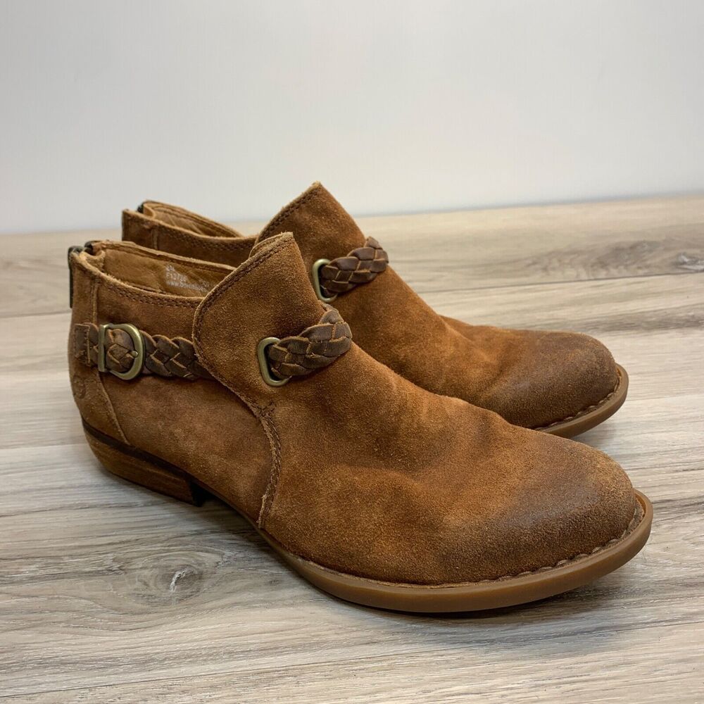 Born Sylvia‎ Ankle Boots Brown Suede Comfort Braided Back Zip Western Women’s 8M